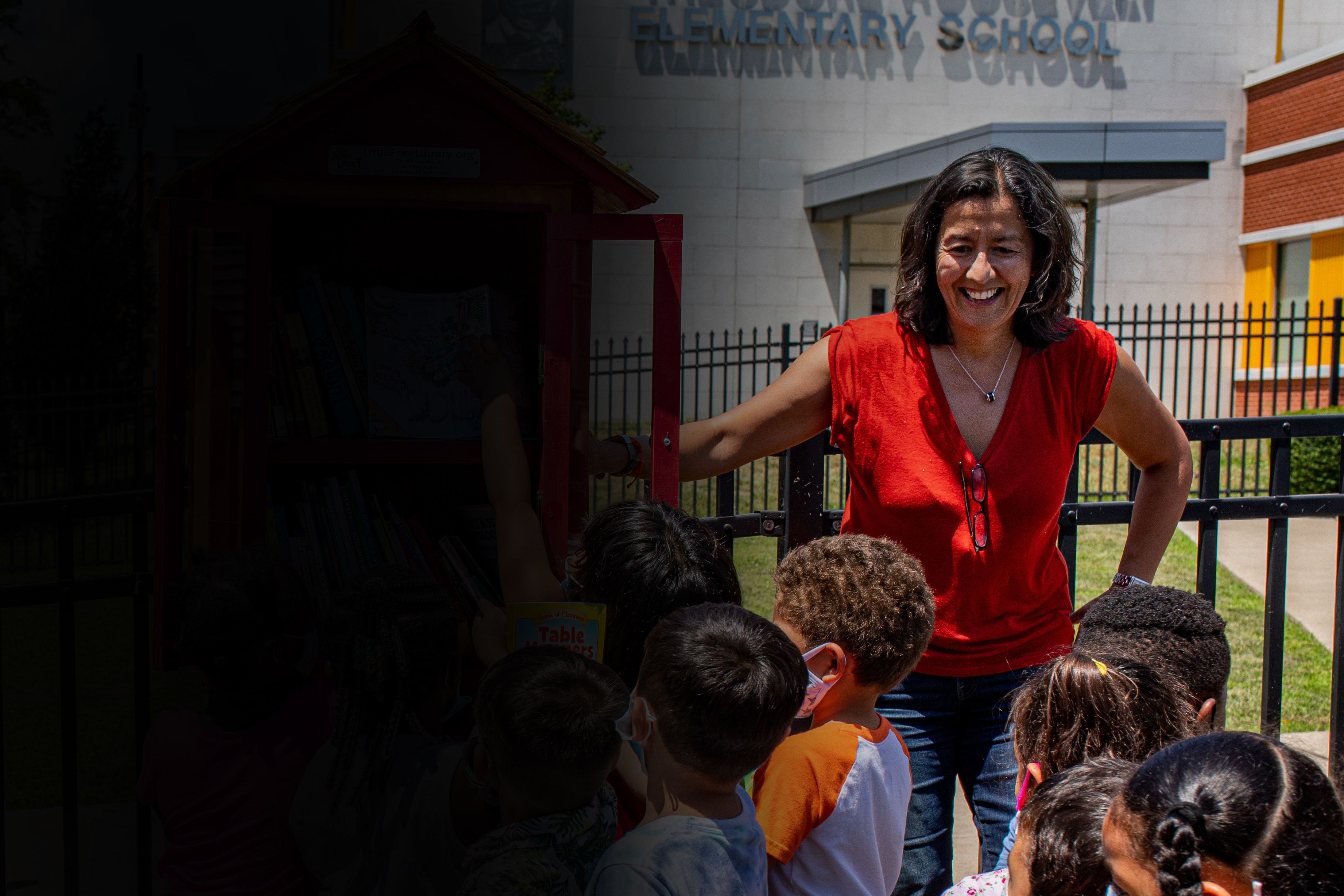  Description Save the Children President and CEO Janti Soeripto watches as kids contribute books to the Little Free Library at the Bridgeport YMCA.