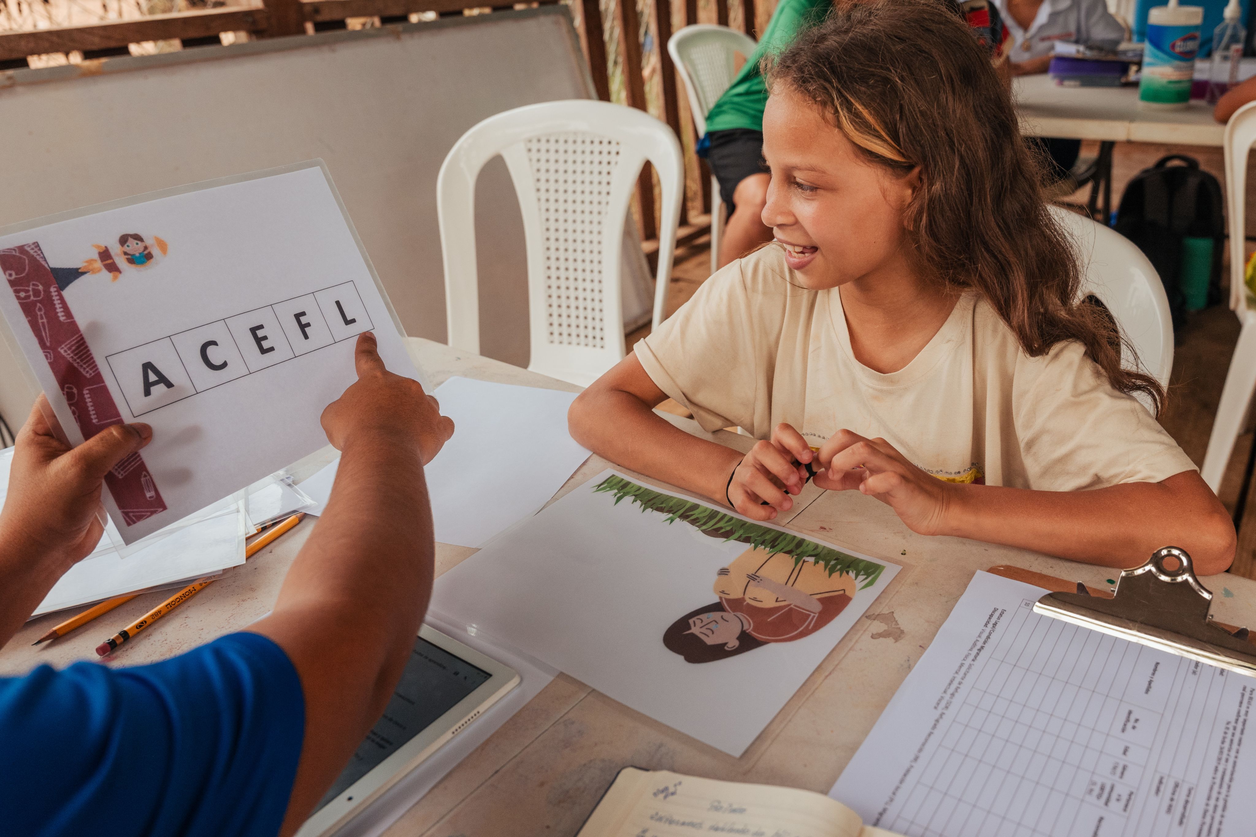 9-year-old girl participating in learning activity